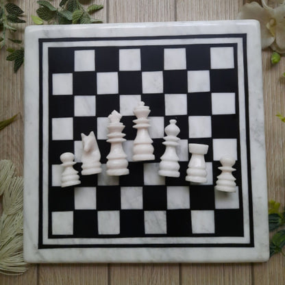 Marble Chess Board (40cmx40cm) & Chess B&W Pieces